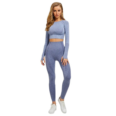 Yoga Set Gym Clothing Fitness Leggings+Cropped Shirts Sport Suit - Detox Store