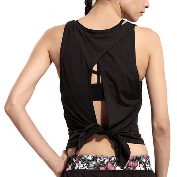 Women Yoga Vest T-shirt Hollow Back Sports Fitness Tank Top - Detox Store