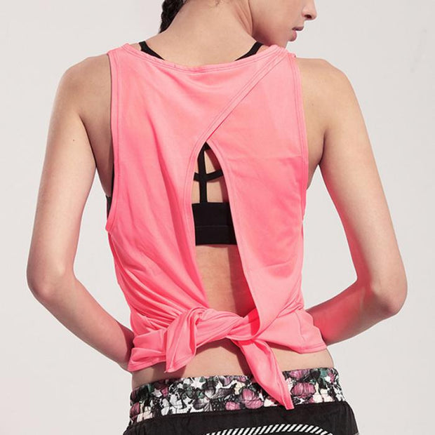 Women Yoga Vest T-shirt Hollow Back Sports Fitness Tank Top - Detox Store