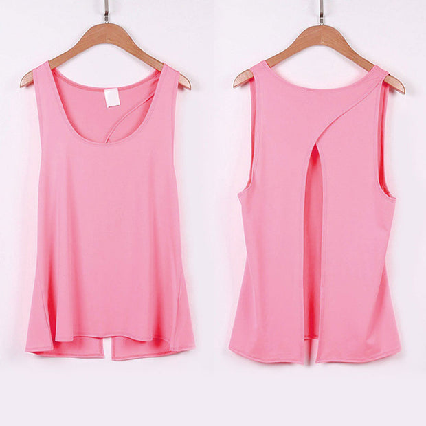 Women Yoga Vest T-shirt Hollow Back Sports Fitness Tank Top - Detox Store