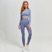 Yoga Set Gym Clothing Fitness Leggings+Cropped Shirts Sport Suit - Detox Store