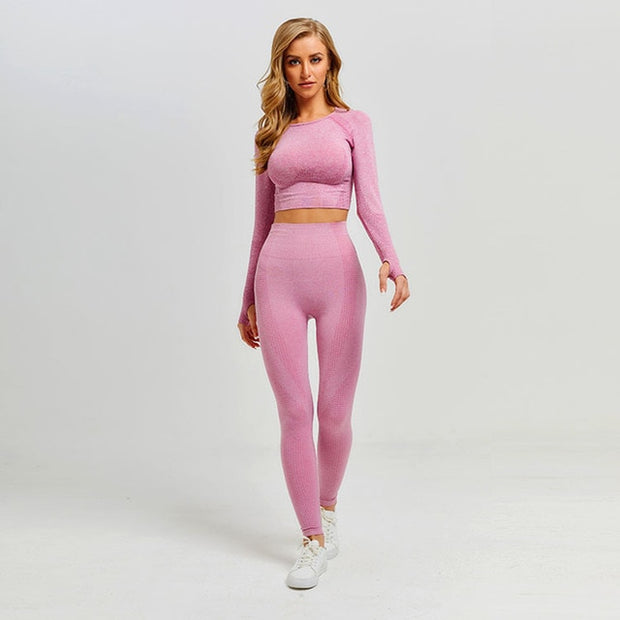 Yoga Set Gym Clothing Fitness Leggings+Cropped Shirts Sport Suit - Detox Store